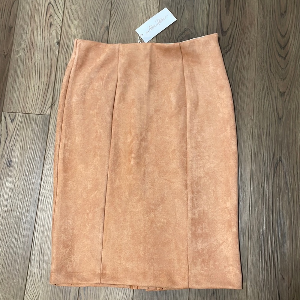 Pink lily tan faux suede midi skirt